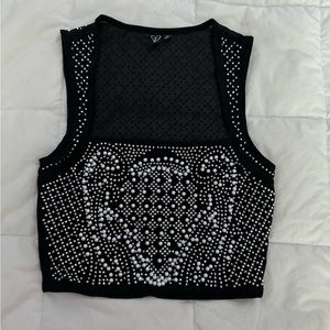 Rhinestone and Pearl Embellished Cropped Top